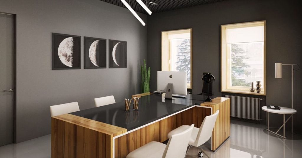 colors reflect light office decor - small office decor idea